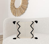 20" x 20" Black and Cream Zigzag Pattern Square Accent Throw Pillow with Tassel